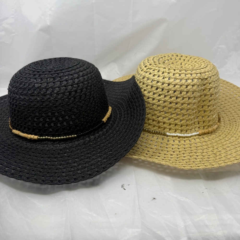 Collection XVIII Nordstrom Set of 2 Paper Straw Sun Hats Black Sandstone NWT